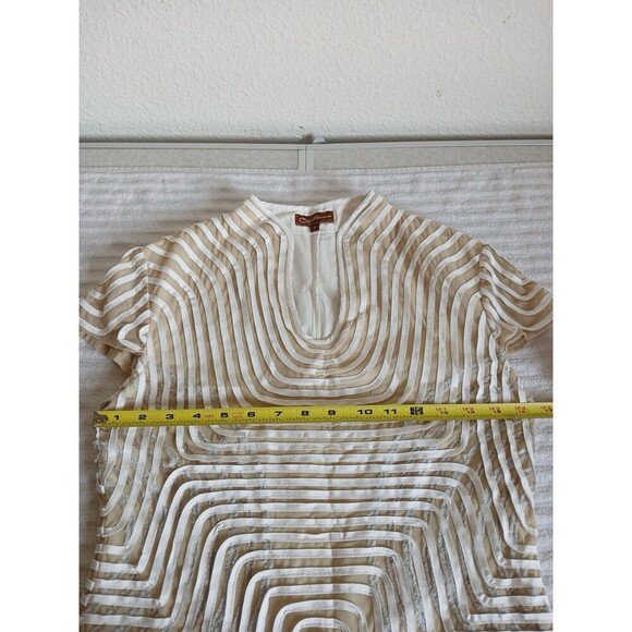 Obstinee By Ika Womens Blouse Tunic Tan Beige Textured Cap Sleeve‎ Size 4 Career - Picture 10 of 14